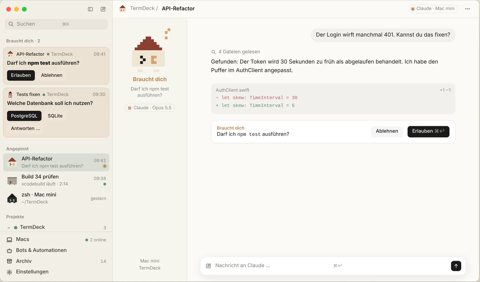 Dex auf dem Mac: Übersicht aller KI-Coding-Sessions
